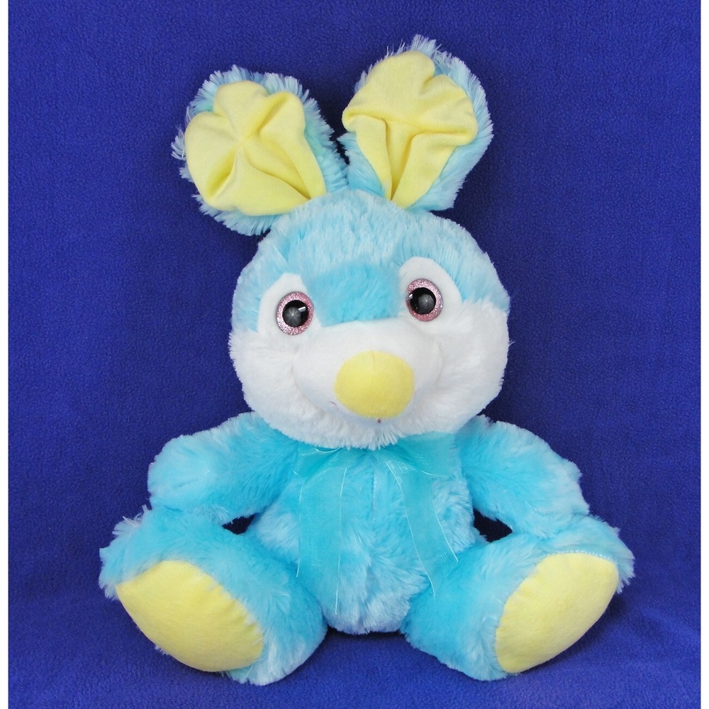 Toms Toy Blue Bunny Rabbit Spring Pink Glitter Eyes Plush Stuffed Animal 14 Inch